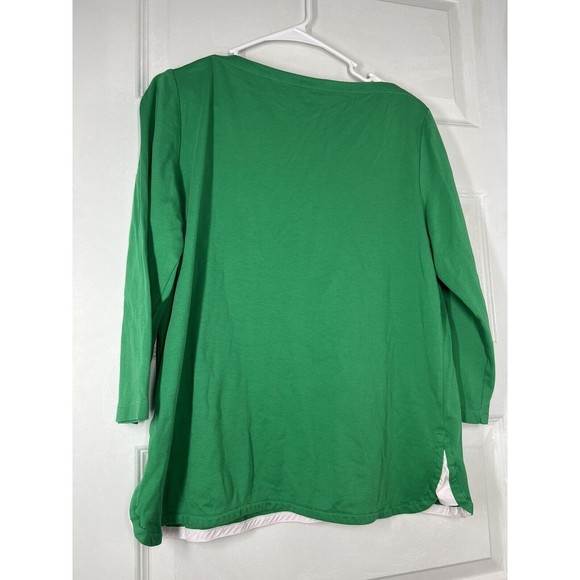 Talbots Green Top With White Medium Blouse Cotton - Picture 3 of 5
